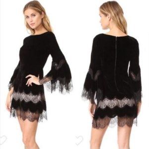 Alice+Olivia "Leann" velvet tunic dress with lace